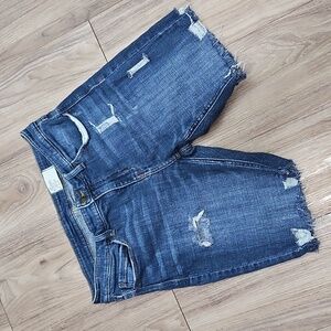 Cosmic Blue Love Denim Distressed Stretch Cut Off Blue Jean Shorts Women's 30